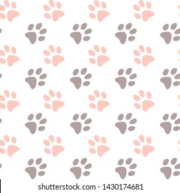 Vector seamless pattern with cat or dog,kitten or puppy footprints. Can be used for wallpaper,fabric, web page background, surface textures.