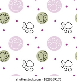 Vector seamless pattern with cat footprints. Can be used for wallpaper, web page background, surface textures.