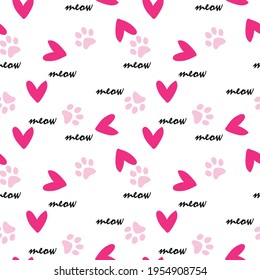 Vector seamless pattern with cat footprints. Can be used for wallpaper, web page background, surface textures.