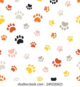 Vector seamless pattern with cat footprints. Seamless pattern can be used for wallpaper, web page background, surface textures.