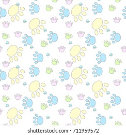 Vector seamless pattern with cat footprints. Can be used for wallpaper, web page background, surface textures.