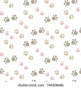 Vector seamless pattern with cat footprints. Can be used for wallpaper, web page background, surface textures.