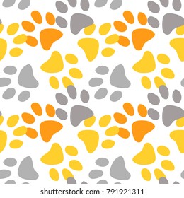 Vector seamless pattern with cat footprints. Can be used for wallpaper, web page background, surface textures.