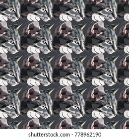 Vector seamless pattern Cat Low poly