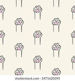 Vector seamless pattern with cat paw. Background for advertising veterinary services, pet store, animal protection