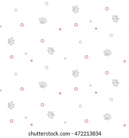 vector seamless pattern cat paw print and circles on a white background. . abstract background, vector illustration.