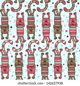 Vector seamless pattern with cats in different colors