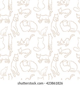 Vector seamless pattern with cats. Different poses, abstract cat (2)