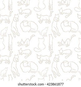 Vector seamless pattern with cats. Different poses, abstract cat (6)