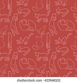 Vector seamless pattern with cats. Different poses (9)