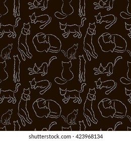 Vector seamless pattern with cats. Different poses (9)