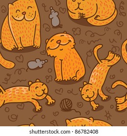 vector seamless pattern with cats in different poses