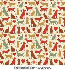 Vector  seamless pattern with cats and dogs