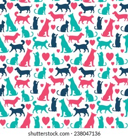 Vector seamless pattern with cats and dogs