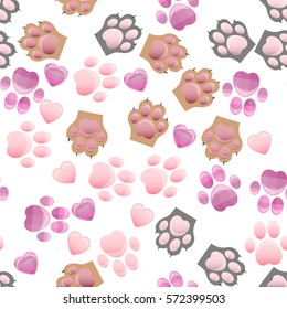 Vector seamless pattern with cats and dogs paw print with claws