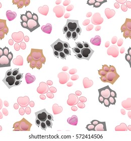 Vector seamless pattern with cats and dogs paw print with claws