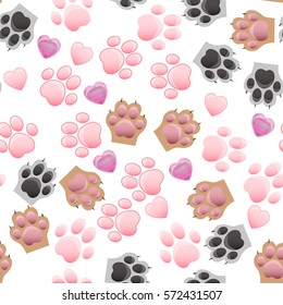 Vector seamless pattern with cats and dogs paw print with claws