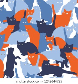 Vector seamless pattern with cats in military style