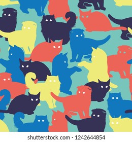 Vector seamless pattern with cats in military style