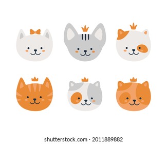 Vector seamless pattern with cats on a white background with dots. Ginger tabby, spotted cat and gray sphinx. Cute baby design for fabric, wallpaper and more