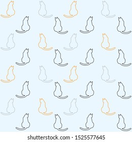 Vector seamless pattern cats Sitting,Rear view.  