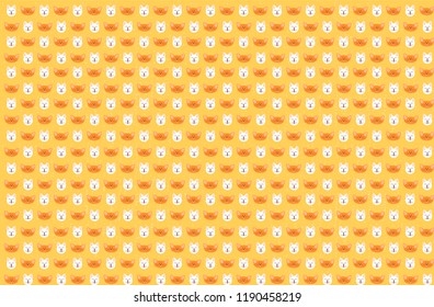 Vector seamless pattern with cats. Yellow background with feline muzzles.