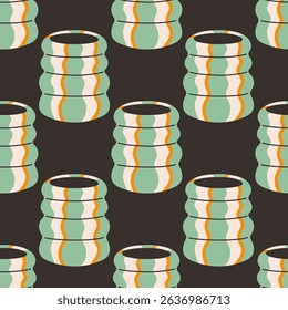 Vector seamless pattern of ceramic vase with abstract design. Cartoon illustration isolated on a black background.