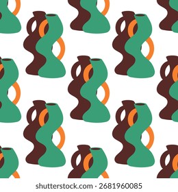 Vetor padrão sem emenda de vaso de cerâmica com design abstrato. Ilustração em desenho animado isolada sobre um fundo branco.