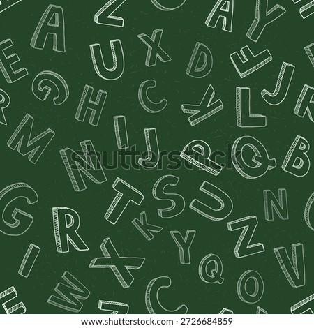 Vector Seamless Pattern of Chalk Letters on Dark Green Background