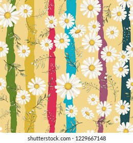 Vector sin fisuras con los gamomiles sobre un fondo rosado en estilo vintage para textiles