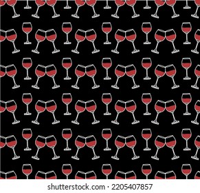 Vector Seamless Pattern of Champagne Drink on Glass Cheers Isolated on a Black Background 