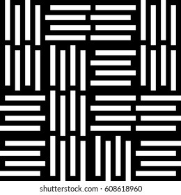 Vector seamless pattern. Chaotic background, modern design template with striped black white lines. Backdrop, texture with mechanical geometry. Asymmetric random industrial tile, lattice, grille.