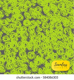 Vector seamless pattern with chaotic circle brush strokes. Gray and lemon design