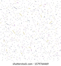 Vector seamless pattern with chaotic dots isolated on white backdrop. Abstract background in trend colors. For wallpaper, banner, design of cover. Colorful background for printed product.