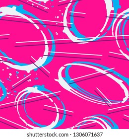 Vector seamless pattern with chaotic grunge shabby circles and the lines.