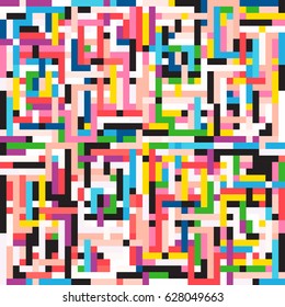 Vector seamless pattern chaotic lines and glitch effect. Colorful background for printing brochure, poster, party, summer print, vintage textile design, card. 