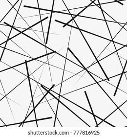 Vector seamless pattern from chaotically scattered straight lines. Regular abstract striped texture.