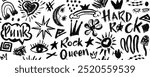 Vector seamless pattern charcoal graffiti doodle punk and girly shapes . Hand drawn abstract scribbles and squiggles, creative various shapes . Scribbles, scrawls, stars, crown,  punk, rock, curly.i