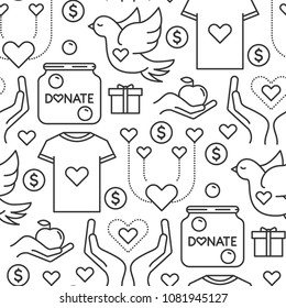 Vector seamless pattern with charity and donation symbols. Web site background