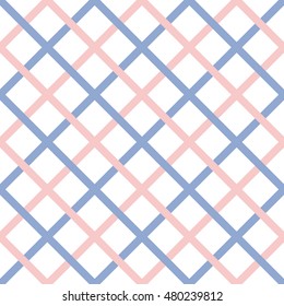 Vector seamless pattern. Checkered and diagonal background. Trendy color Rose Quartz and Blue Serenity.