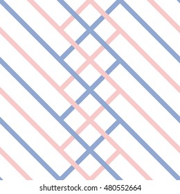 Vector seamless pattern. Checkered and diagonal background. Trendy color Rose Quartz and Blue Serenity.