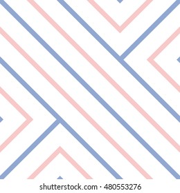 Vector seamless pattern. Checkered and diagonal background. Trendy color Rose Quartz and Blue Serenity.