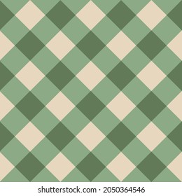 Vector seamless pattern of checkered texture isolated on green background