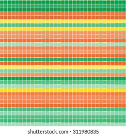 Vector seamless pattern with checkered texture. Abstract bright backdrop. Geometrical background.  Bright template. Orange, yellow and green colors. 
