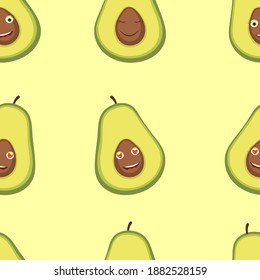 
Vector seamless pattern with cheerful avocado on a simple warm background.