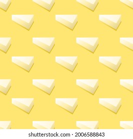 vector seamless pattern of cheesecake on yellow background.