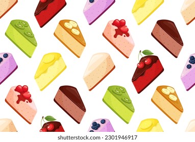 Vector seamless pattern with cheesecakes on white background