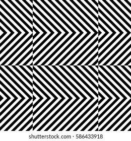 Vector seamless pattern. Chequered background, design element with striped black white diagonal inclined lines. Backdrop, texture with figurative geometry. Dynamic tiles for card, app, web cover.