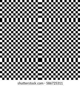 Vector seamless pattern. Chequered background, design element with black white squares and rhombuses. Backdrop, texture with optical illusion. Checkerboard cloth, fabric textile tartan in op art style