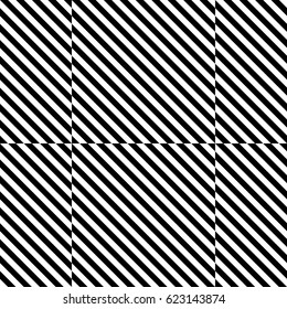 Vector seamless pattern. Chequered background, design element with striped black white diagonal inclined lines. Backdrop, texture with figurative geometry. Dynamic tiles for card, app, web cover.
